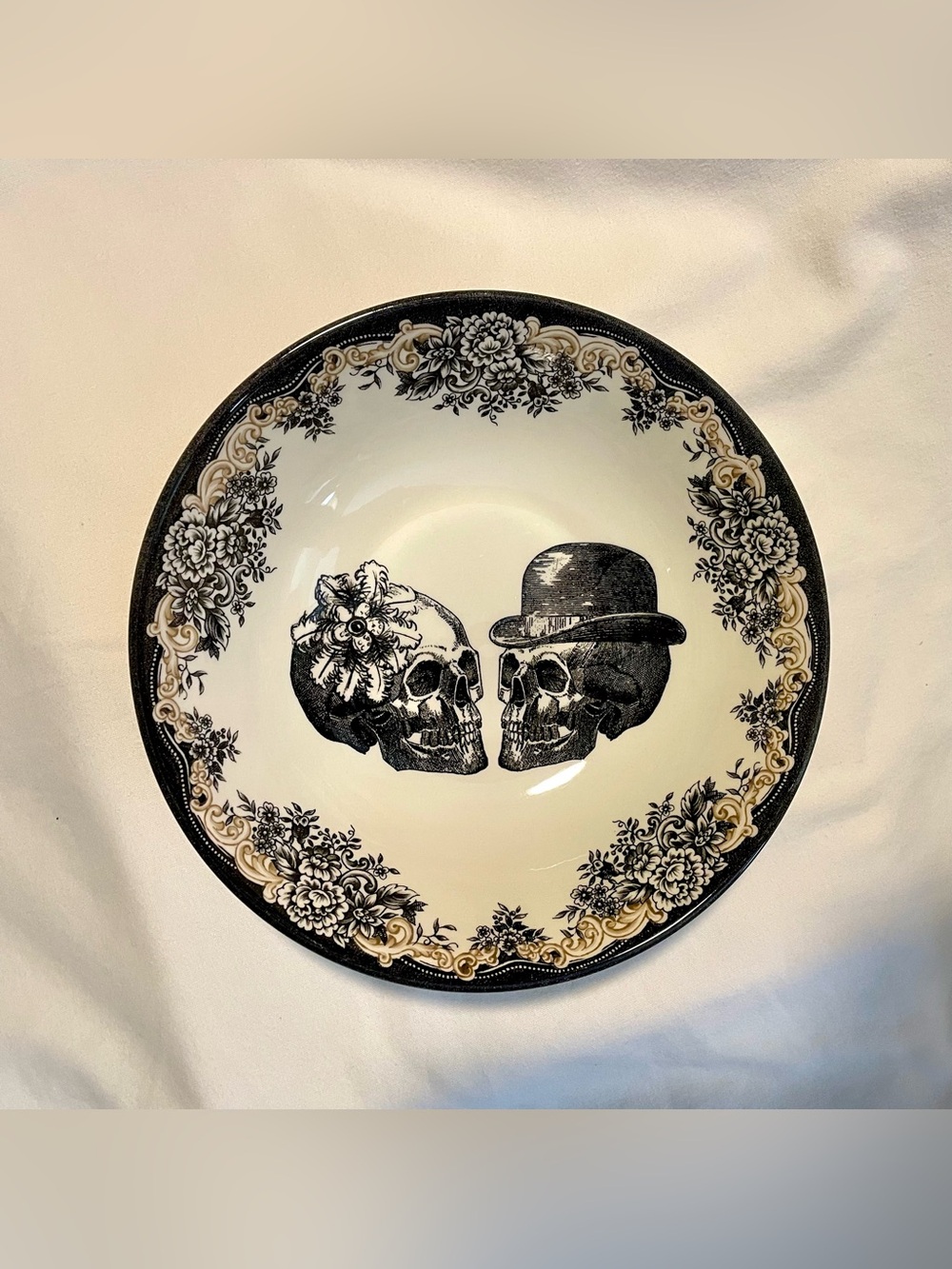 Royal Stafford Bowl/Plate “Til Death Do Us Part” Skull Couple - 8" - Gothic Love